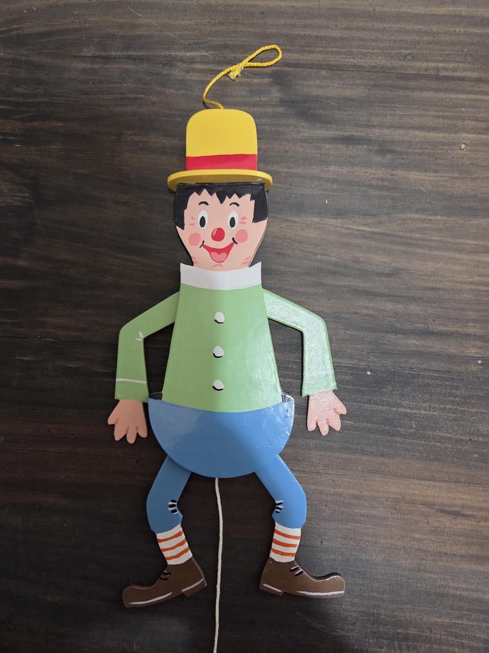 Vintage Clown Pull String Ornament Toy Wooden